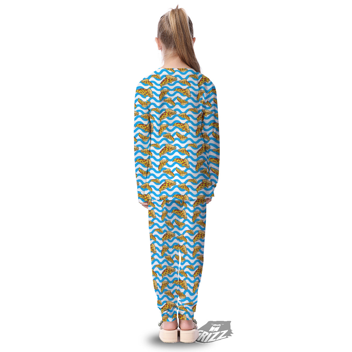 Blue Wave Pizza Print Pattern Kid's Pajamas-grizzshop
