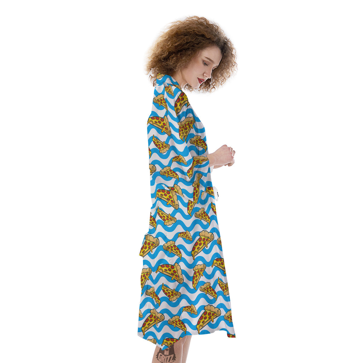 Blue Wave Pizza Print Pattern Kimono-grizzshop