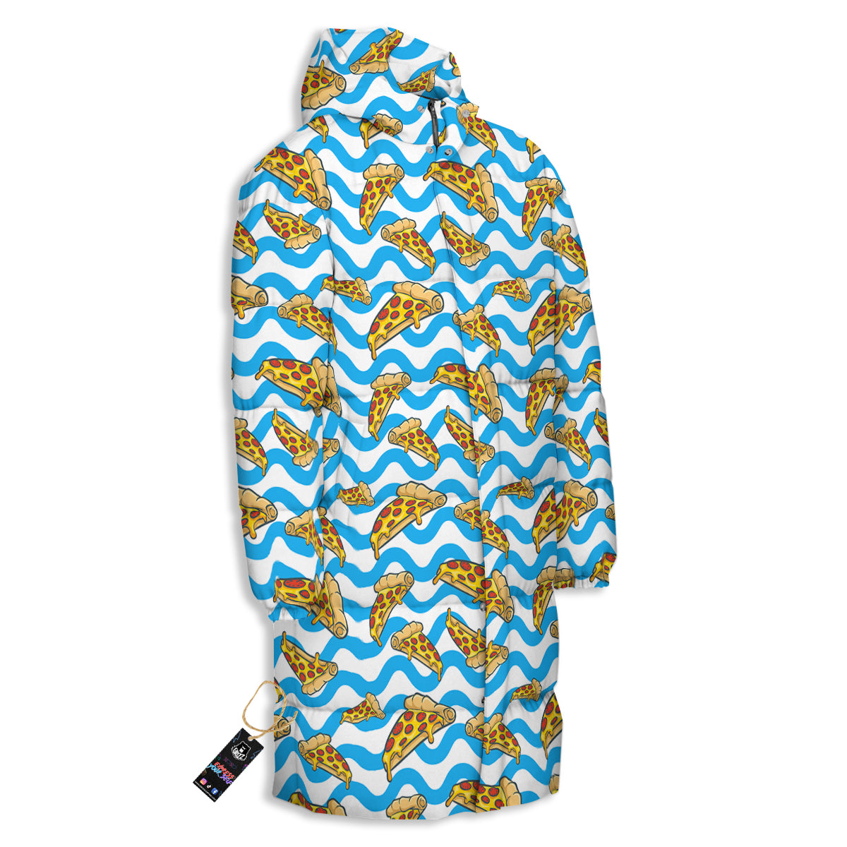 Blue Wave Pizza Print Pattern Long Down Jacket-grizzshop