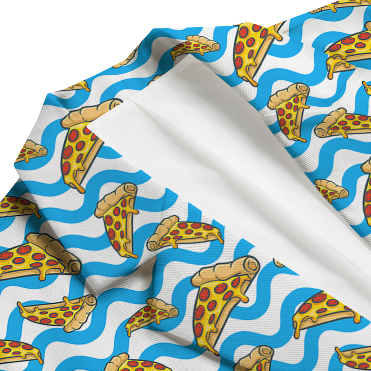 Blue Wave Pizza Print Pattern Men's Blazer-grizzshop