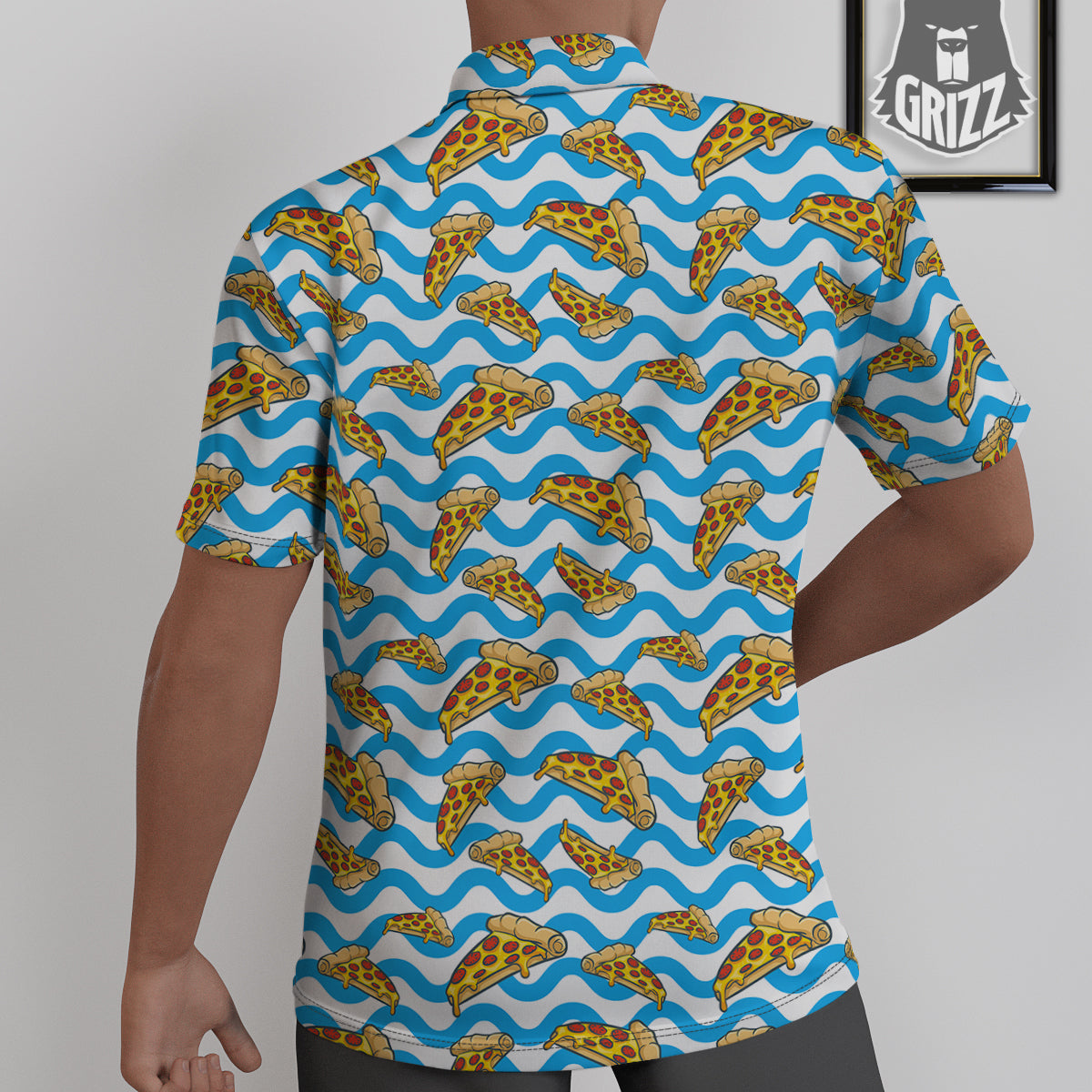 Blue Wave Pizza Print Pattern Untucked Shirts-grizzshop