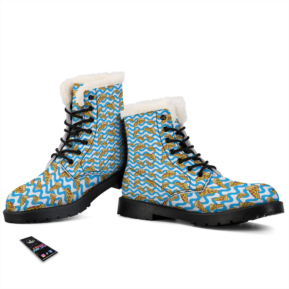 Blue Wave Pizza Print Pattern Winter Boots-grizzshop