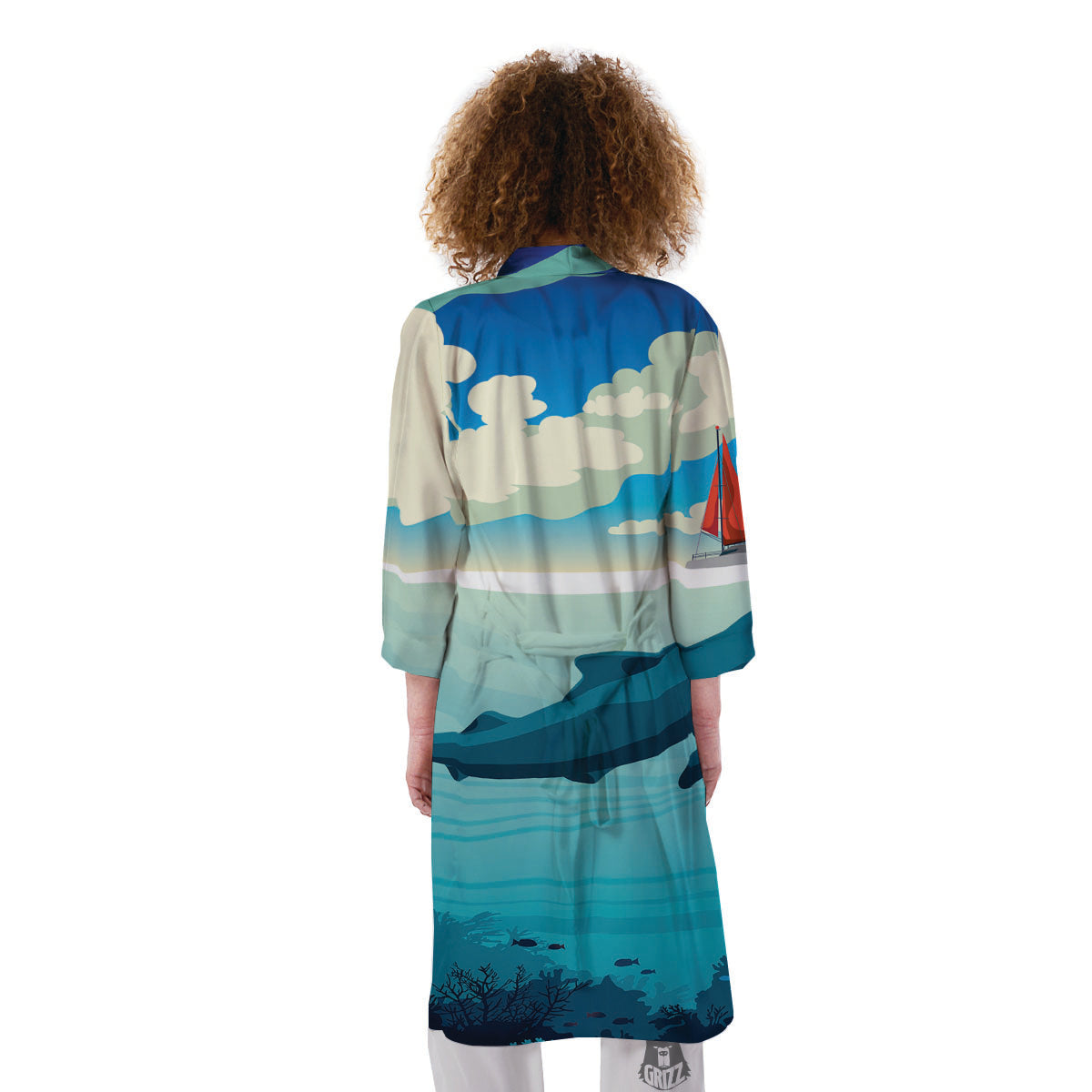 Blue Whale In Deep Sea Print Kimono-grizzshop