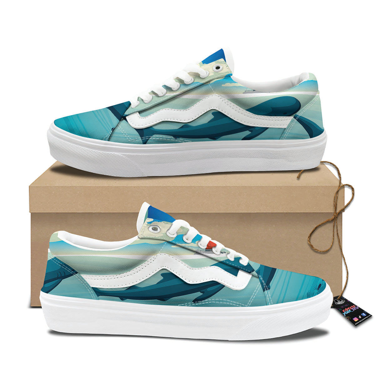 Blue Whale In Deep Sea Print Skate Shoes-grizzshop