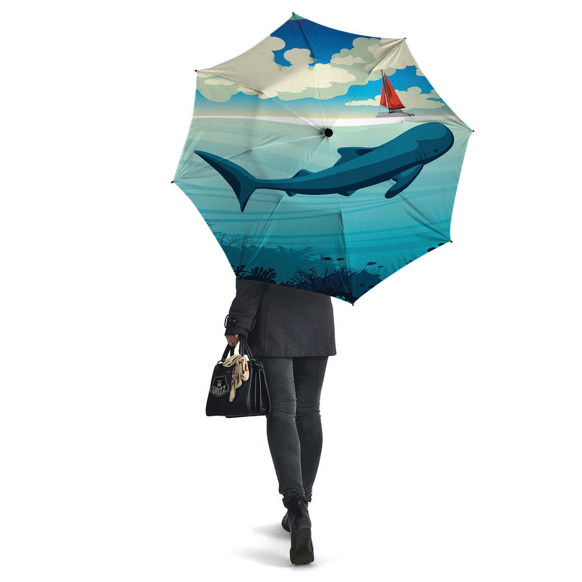 Blue Whale In Deep Sea Print Umbrella-grizzshop