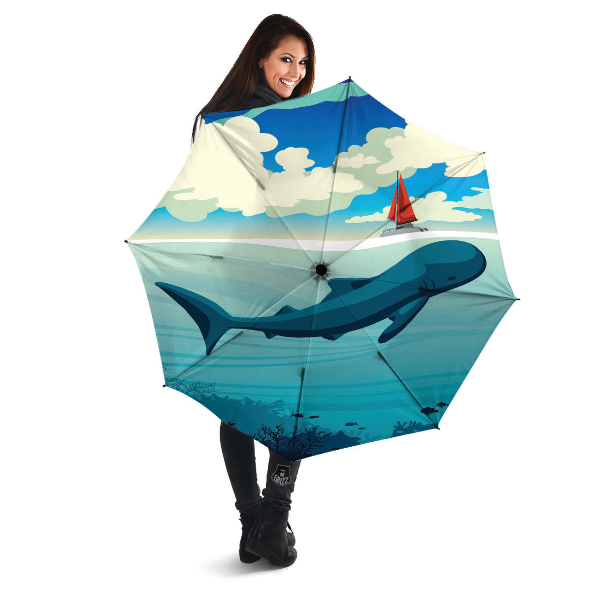 Blue Whale In Deep Sea Print Umbrella-grizzshop