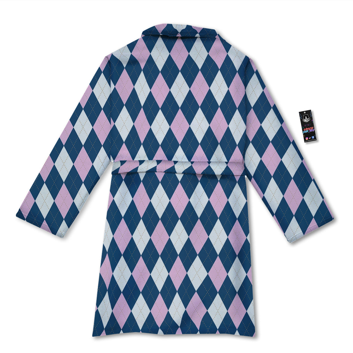 Blue White And Pink Argyle Print Pattern Bathrobe-grizzshop