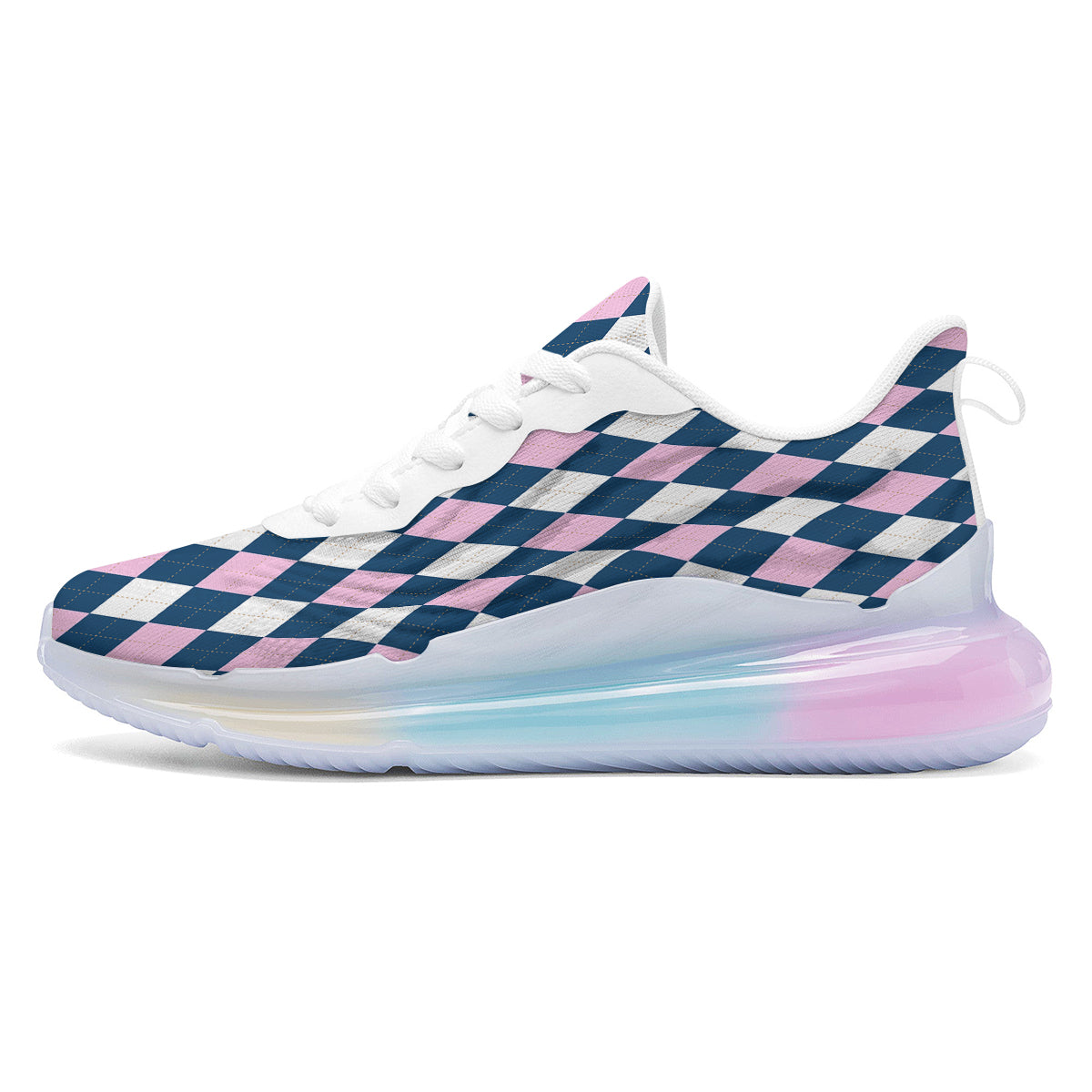 Blue White And Pink Argyle Print Pattern Running Sneakers-grizzshop