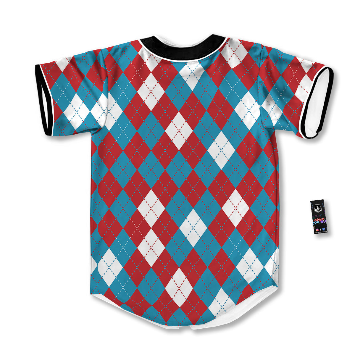 Blue White And Red Argyle Print Pattern Baseball Jersey-grizzshop