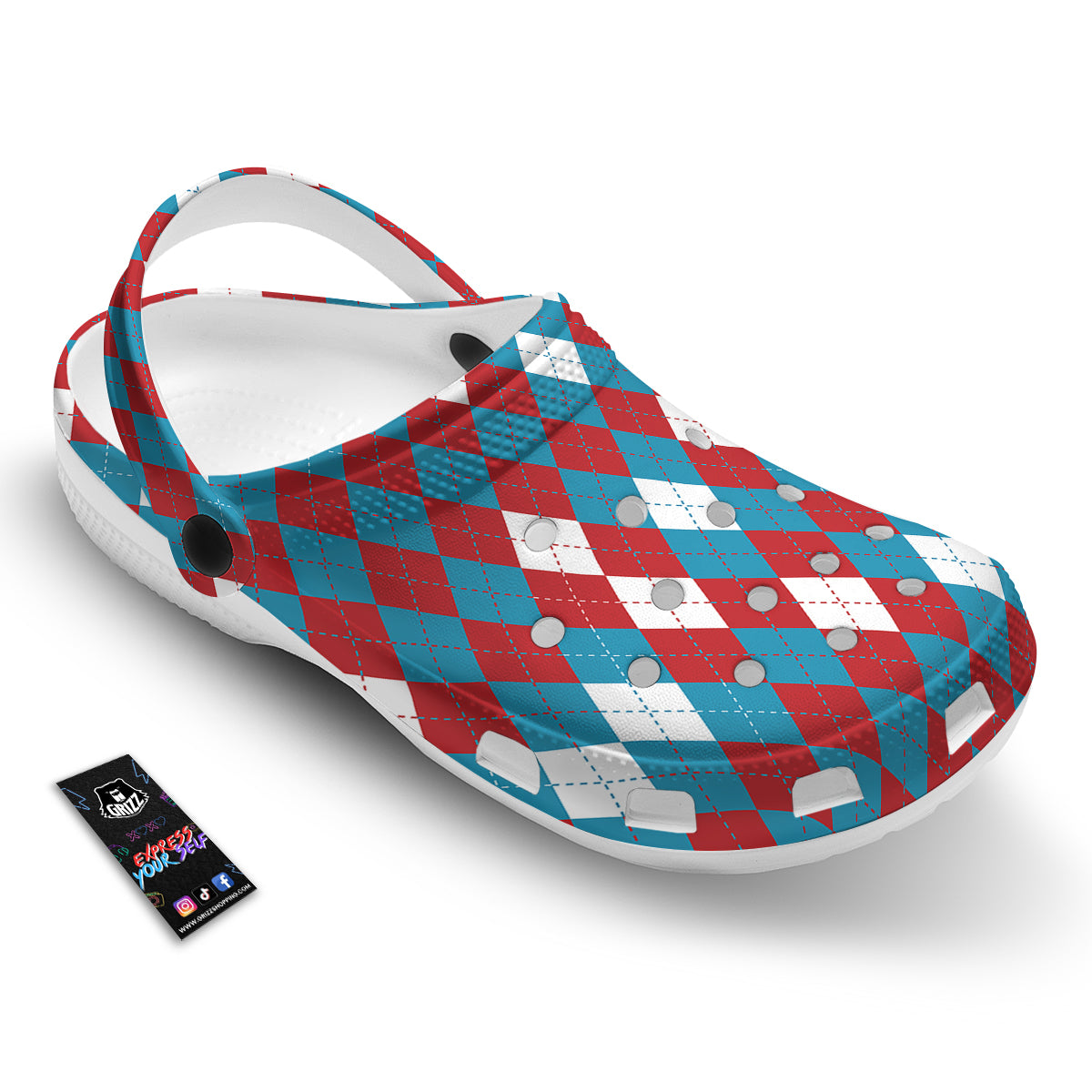 Blue White And Red Argyle Print Pattern Clog-grizzshop