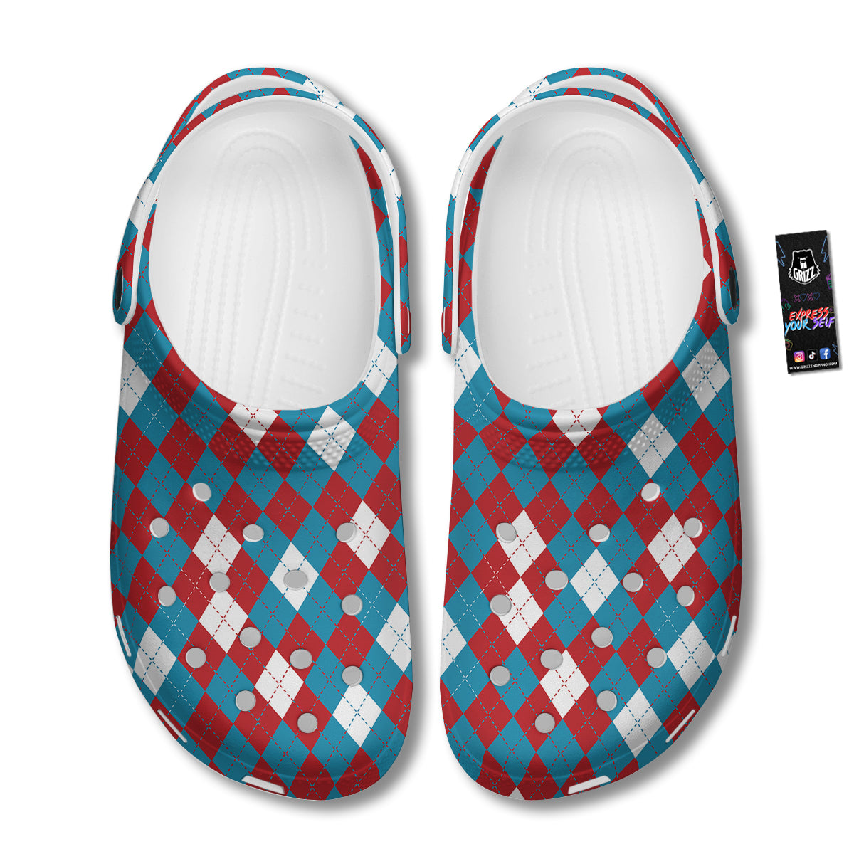 Blue White And Red Argyle Print Pattern Clog-grizzshop