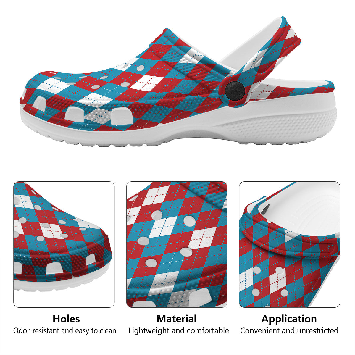 Blue White And Red Argyle Print Pattern Clog-grizzshop