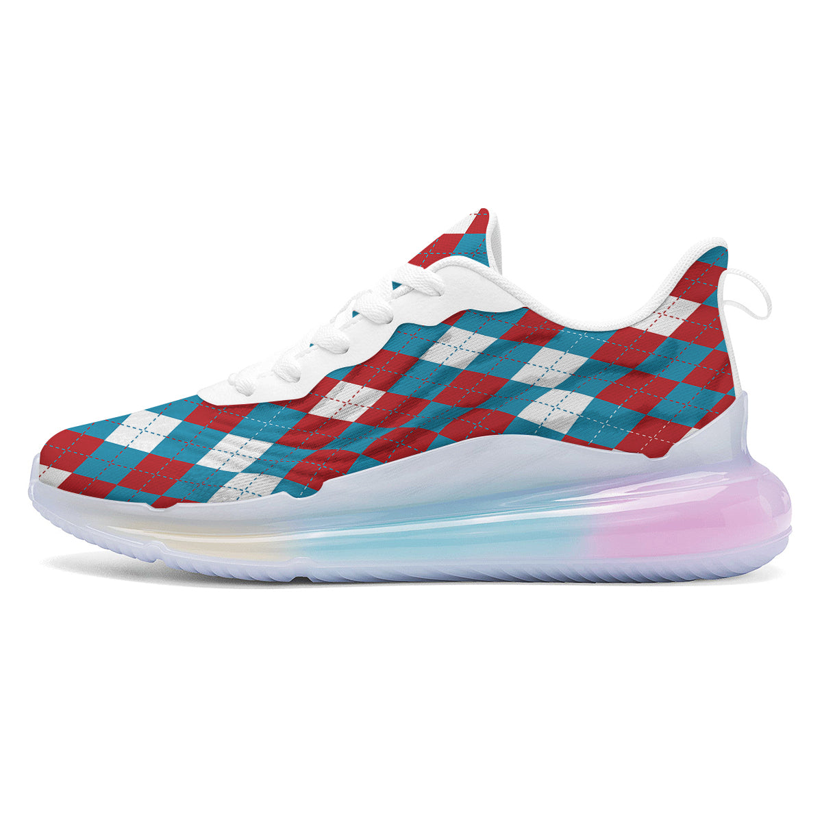 Blue White And Red Argyle Print Pattern Running Sneakers-grizzshop