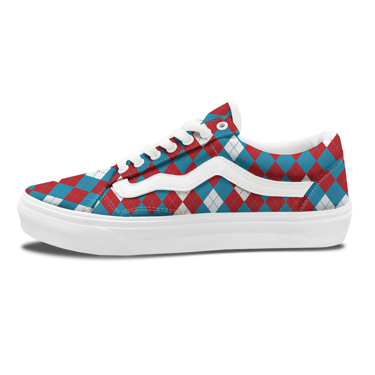 Blue White And Red Argyle Print Pattern Skate Shoes-grizzshop