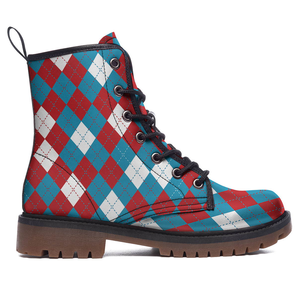Blue White And Red Argyle Print Pattern Work Boots-grizzshop