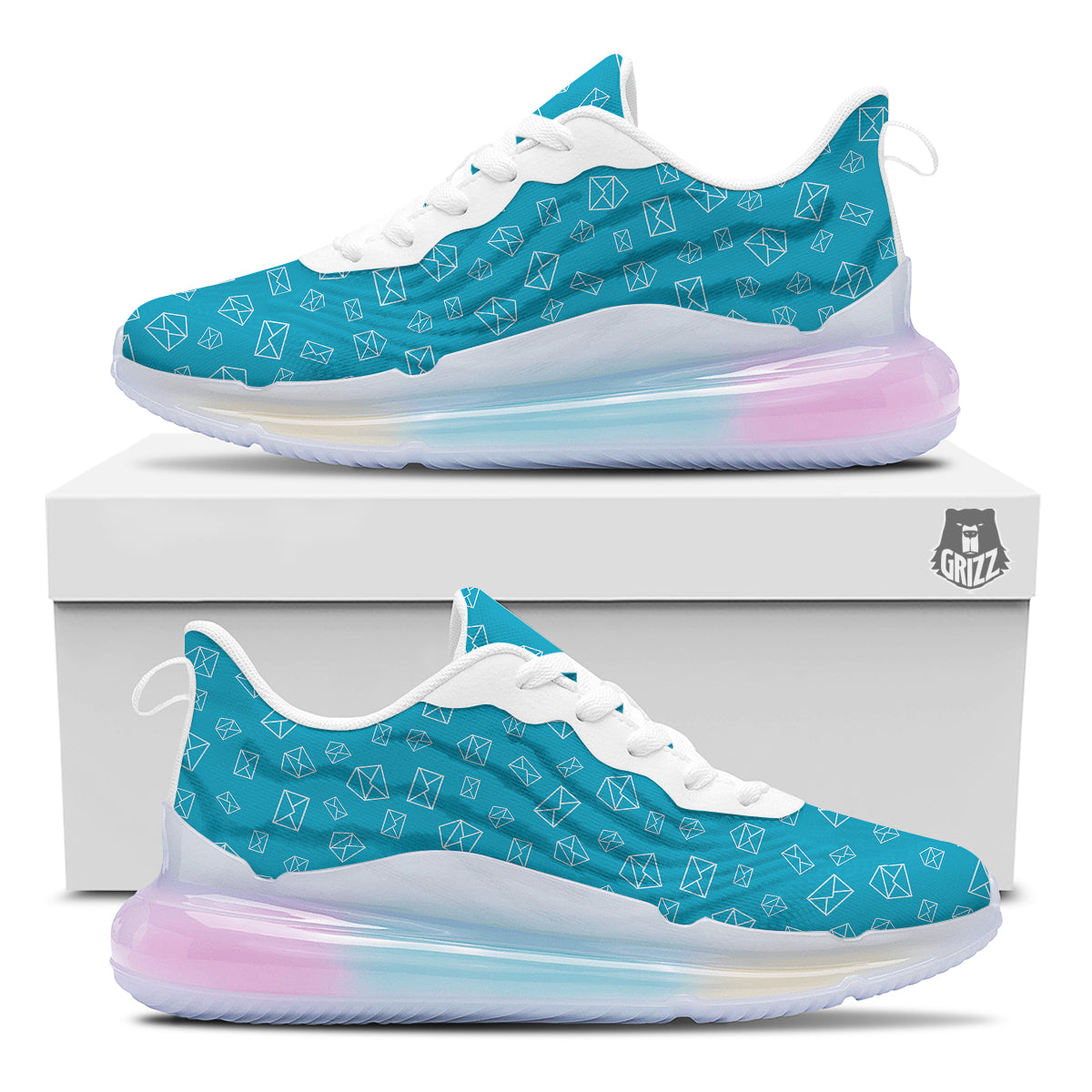 Blue White Mail Print Pattern Running Sneakers-grizzshop