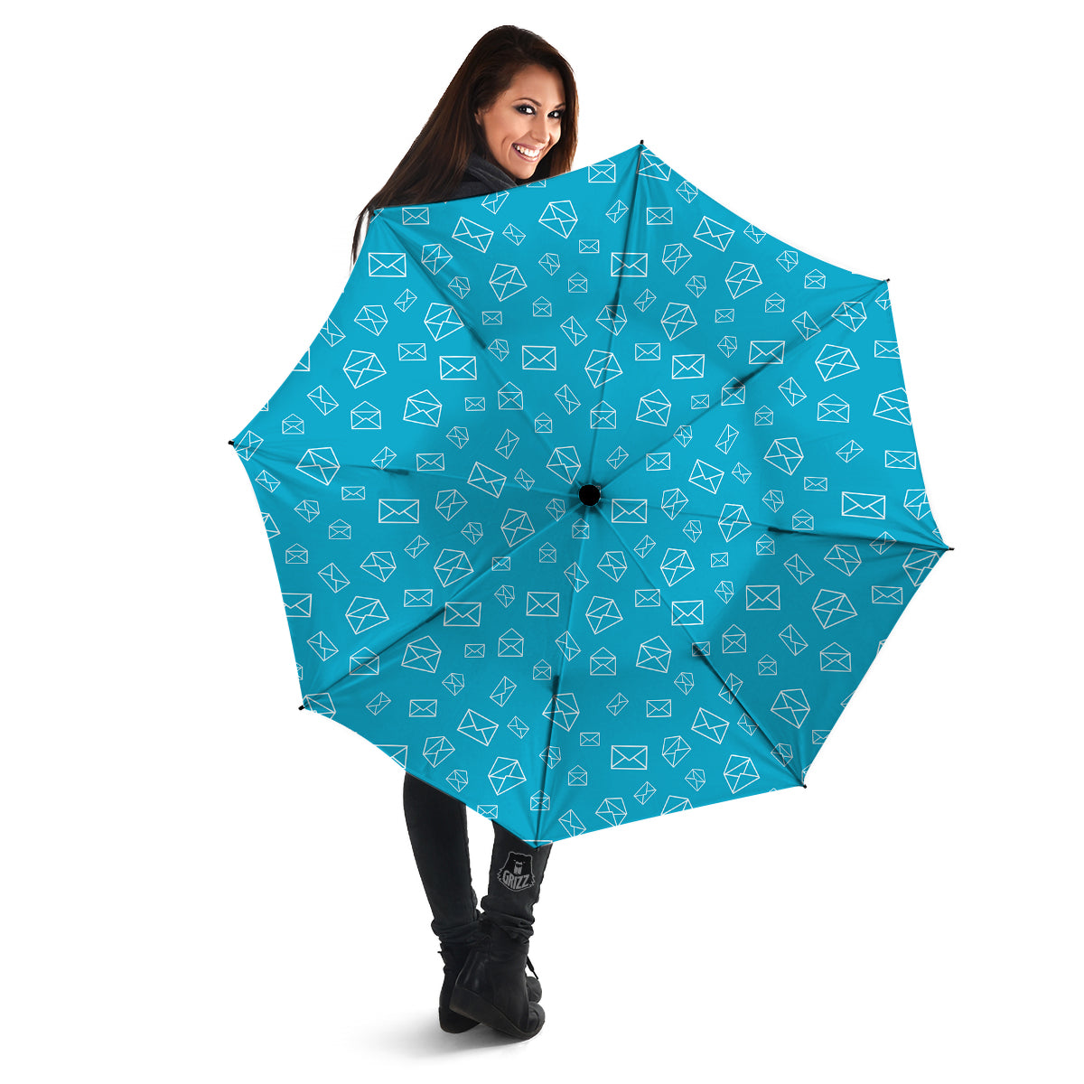 Blue White Mail Print Pattern Umbrella-grizzshop