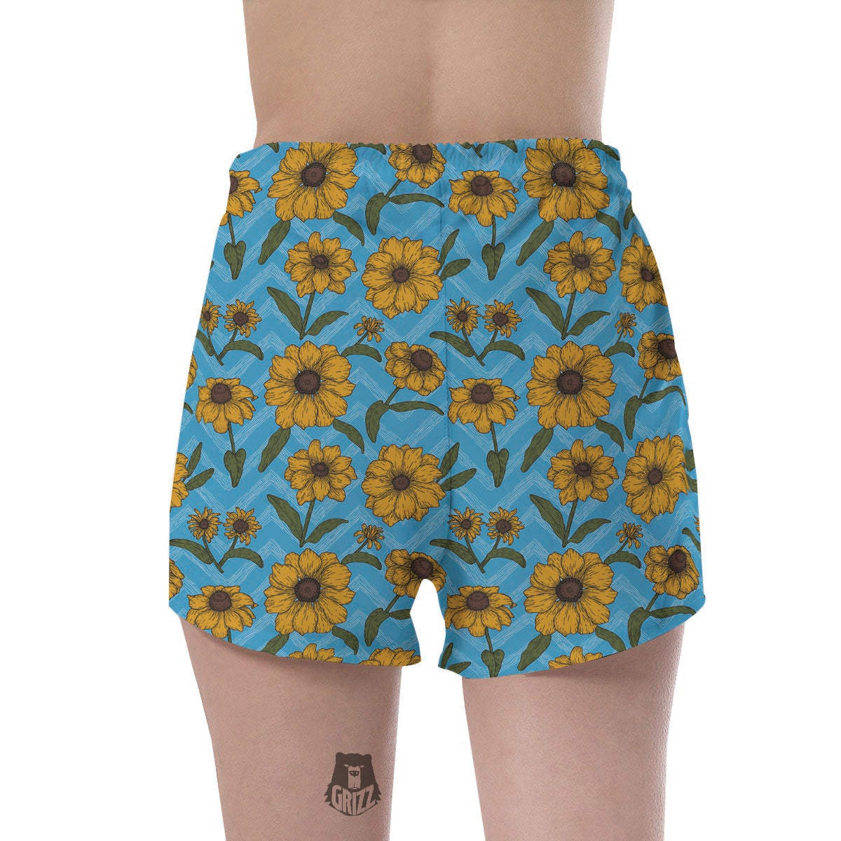 Blue Zigzag Sunflower Women's Shorts-grizzshop
