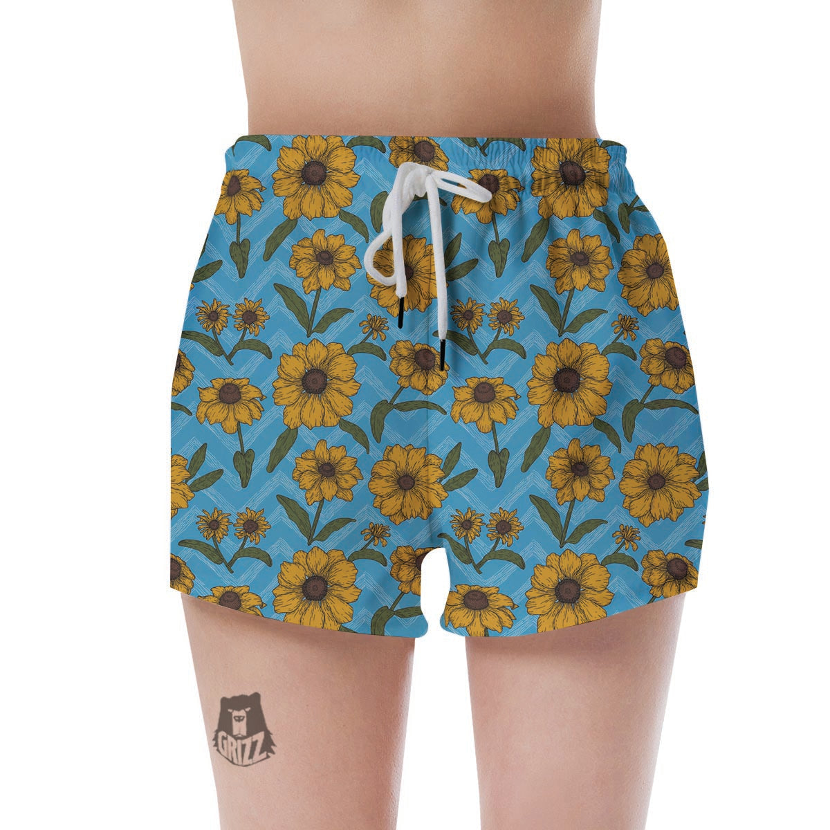 Blue Zigzag Sunflower Women's Shorts-grizzshop