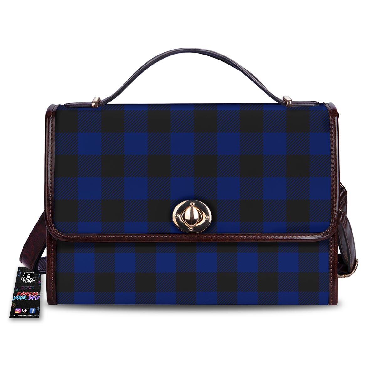 Blue And Black Steel Buffalo Check Print Pattern Women's Satchel Bag