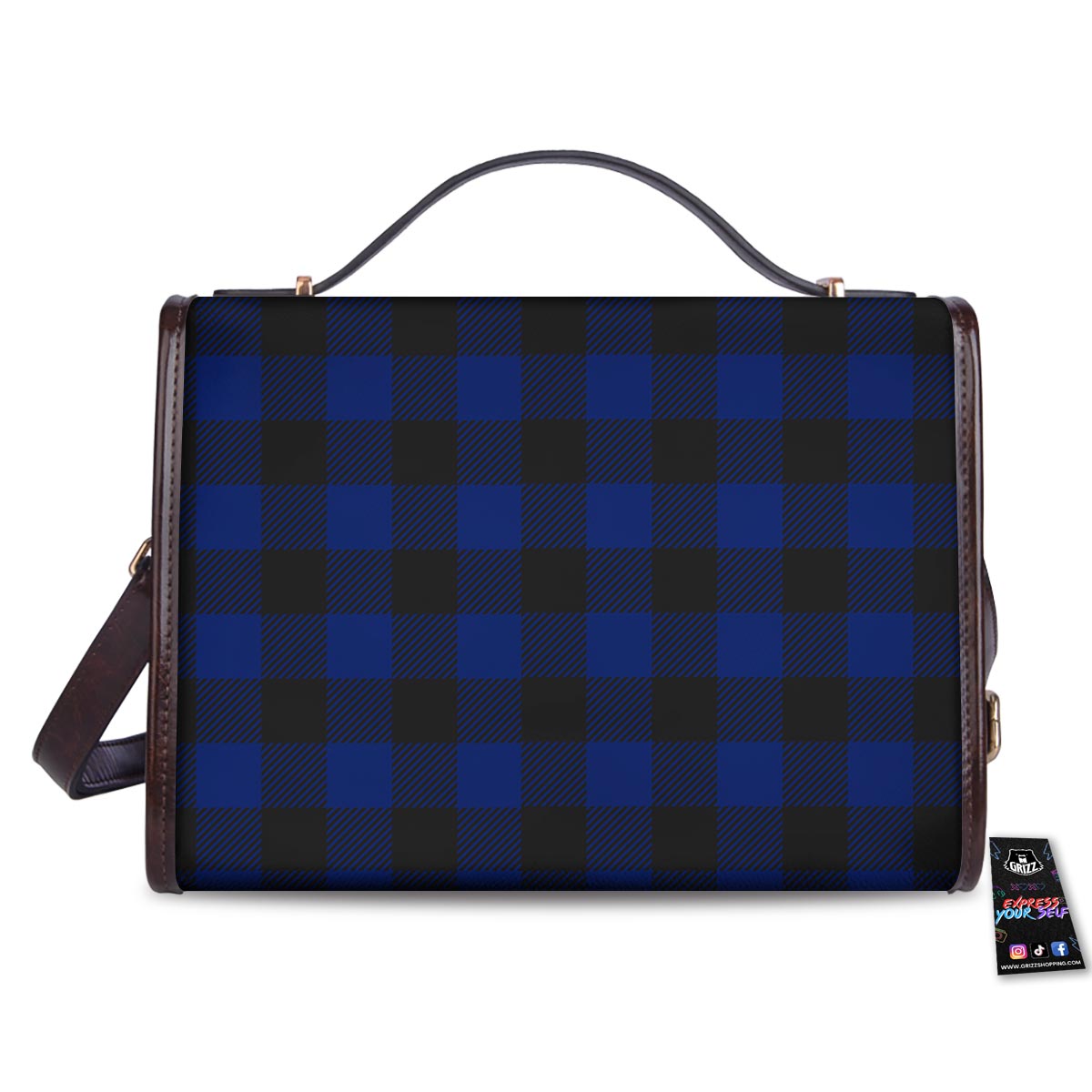 Blue And Black Steel Buffalo Check Print Pattern Women's Satchel Bag