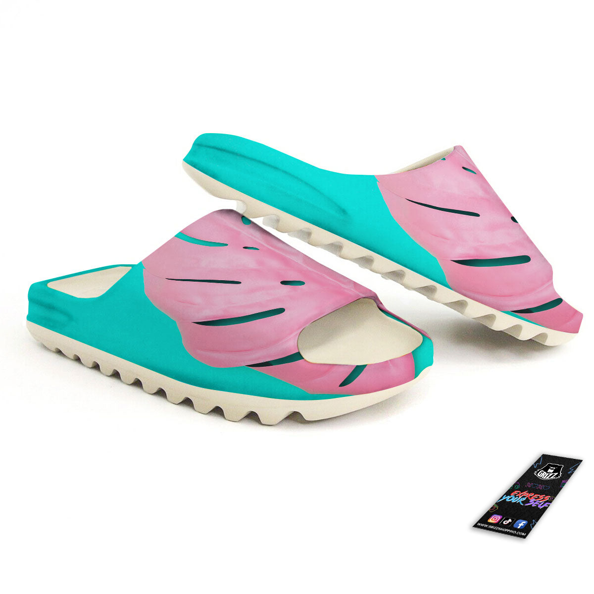 Blue And Pink Tropical Palm Leaf Print Sandals-grizzshop