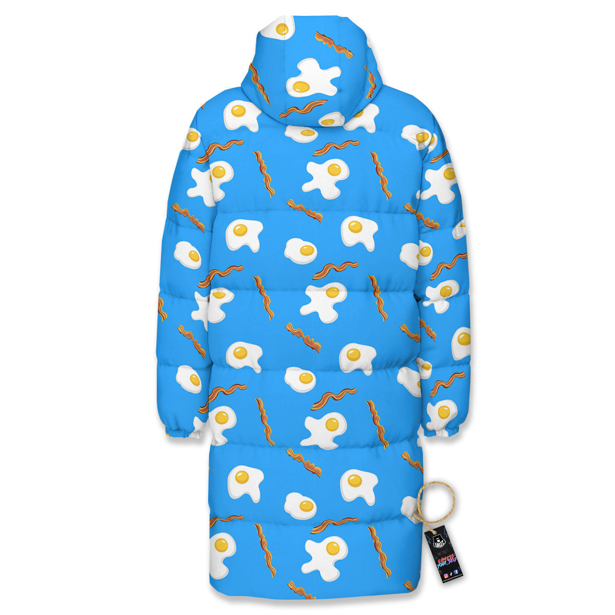 Blue Bacon And Fried Egg Print Pattern Long Down Jacket