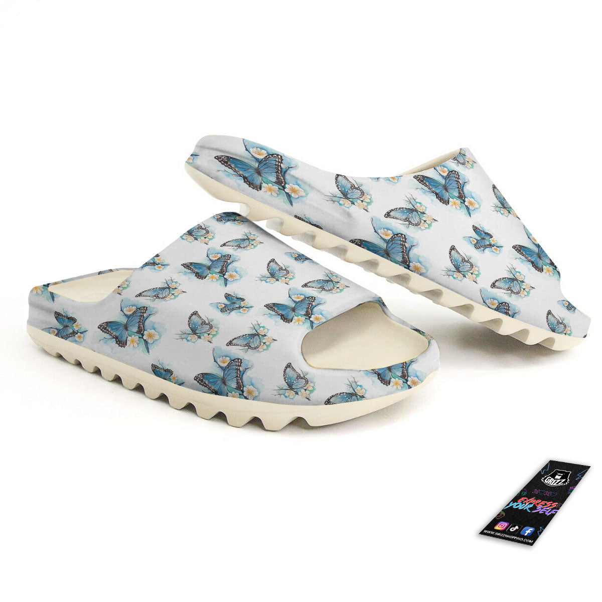 Blue Butterfly Blossom Print Pattern Sandals-grizzshop