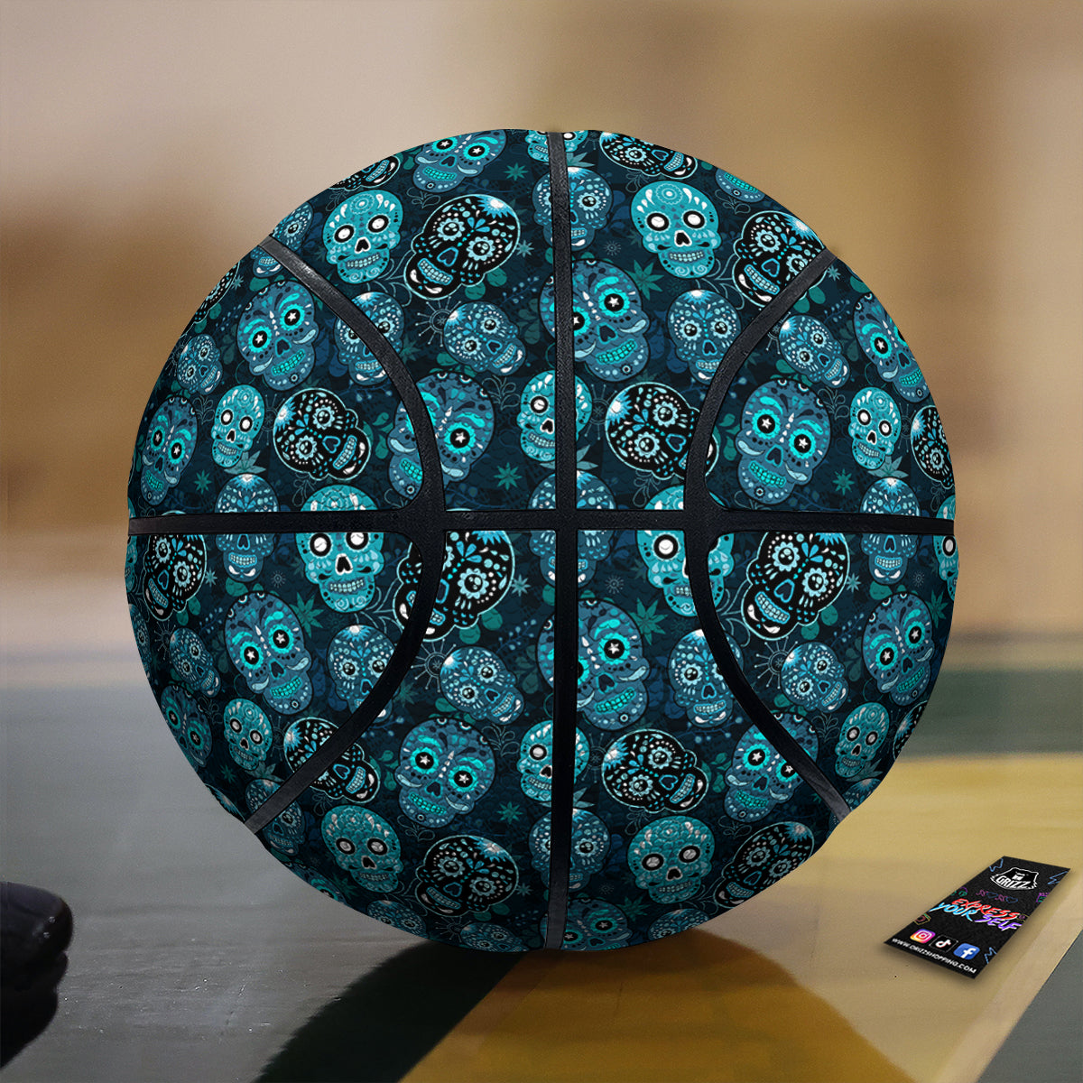 Blue Calavera Skull Print Pattern Basketball