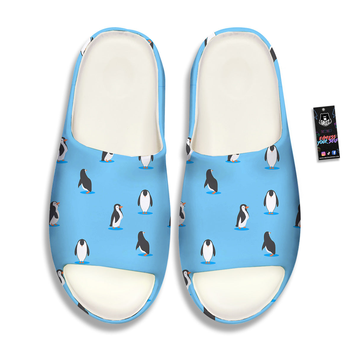 Blue Cute Penguin Print Pattern Sandals-grizzshop
