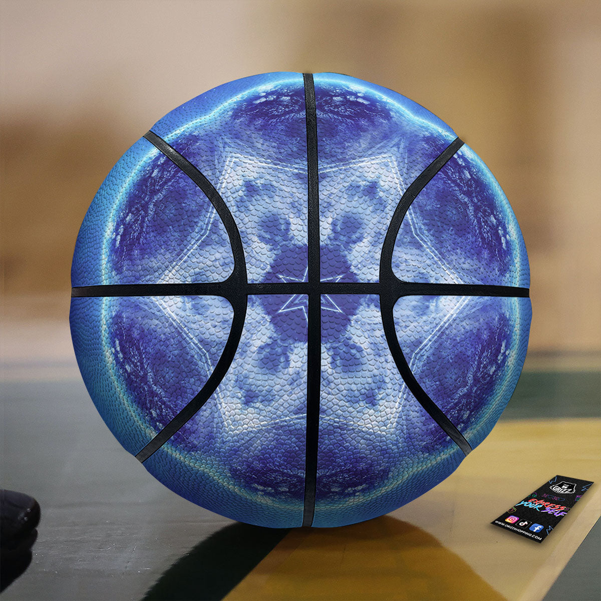 Blue Fractal Kaleidoscope Print Basketball