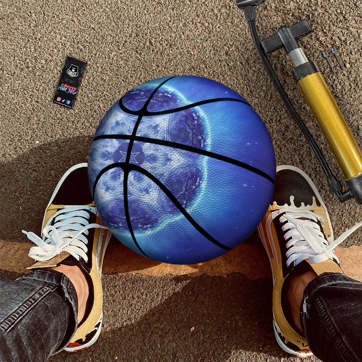 Blue Fractal Kaleidoscope Print Basketball