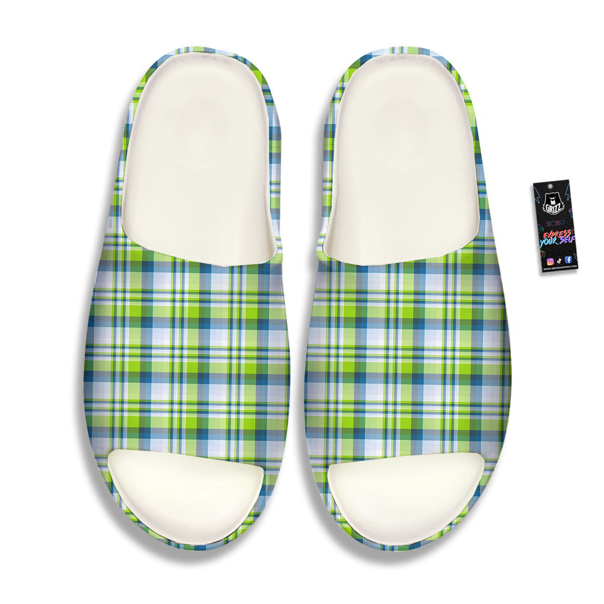 Blue Madras Plaid And Lime Print Pattern Sandals-grizzshop