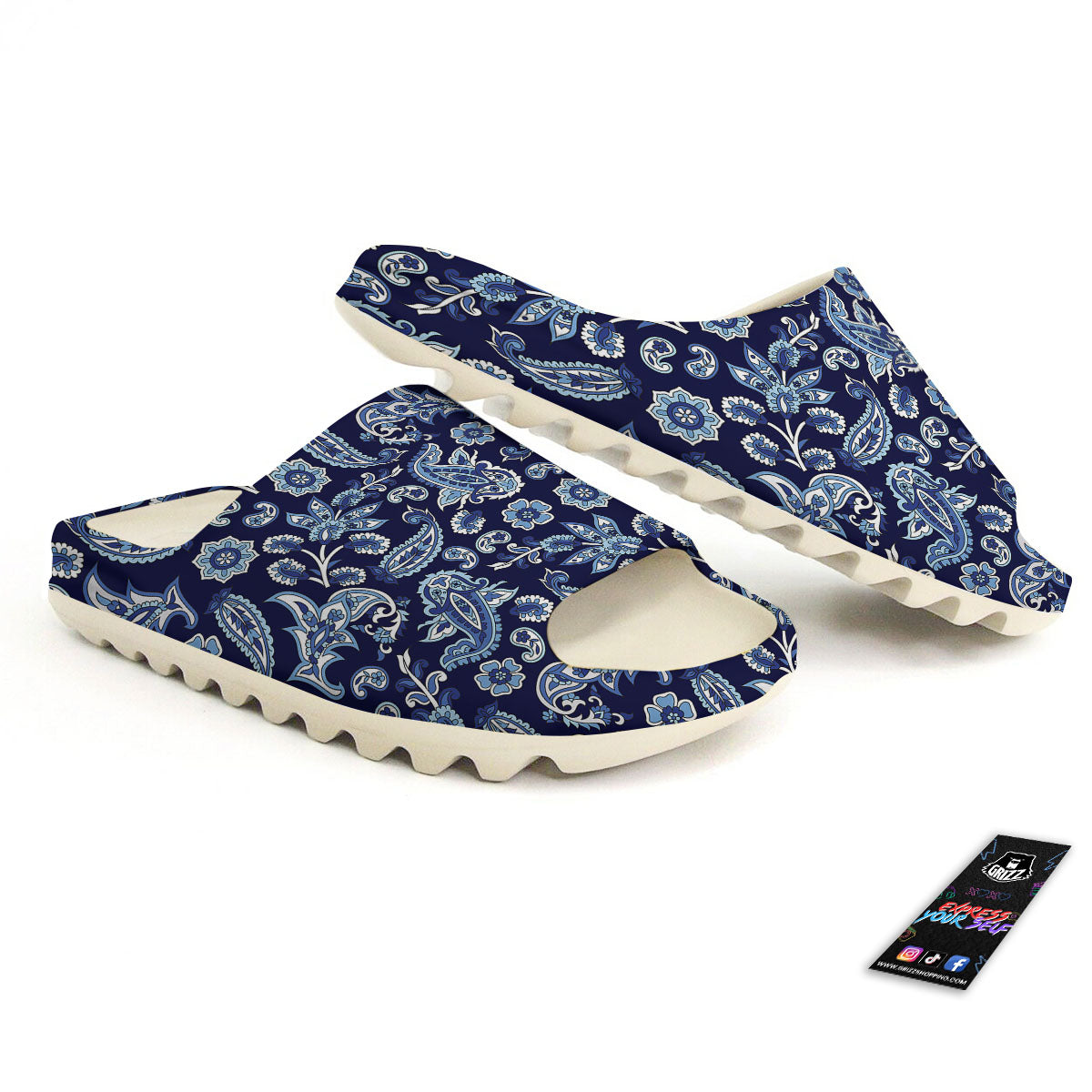 Blue Paisley Print Pattern Sandals-grizzshop