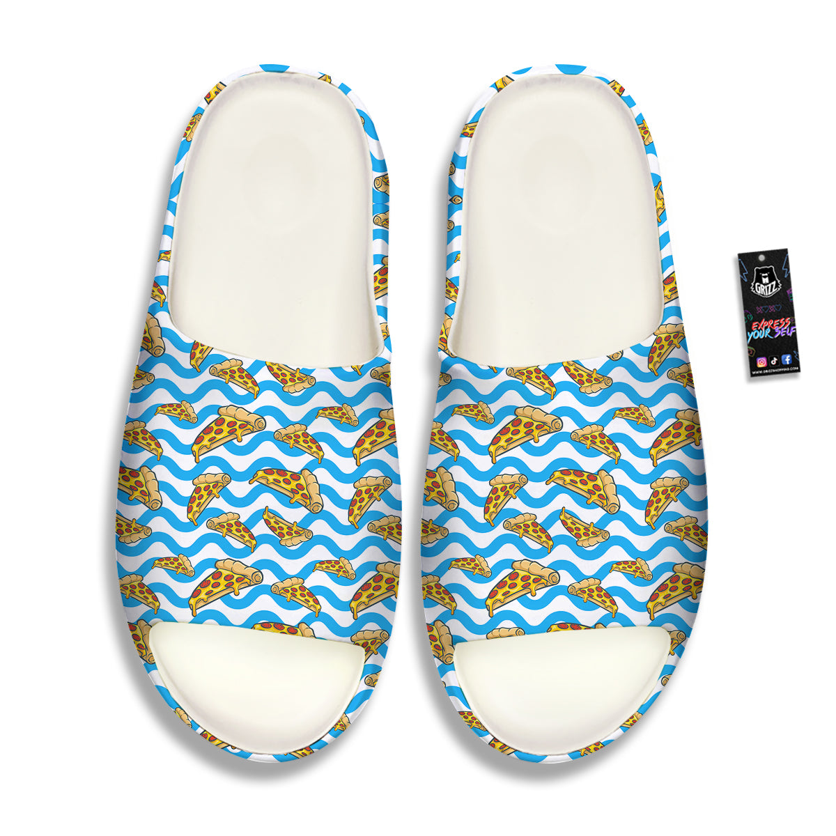 Blue Wave Pizza Print Pattern Sandals-grizzshop