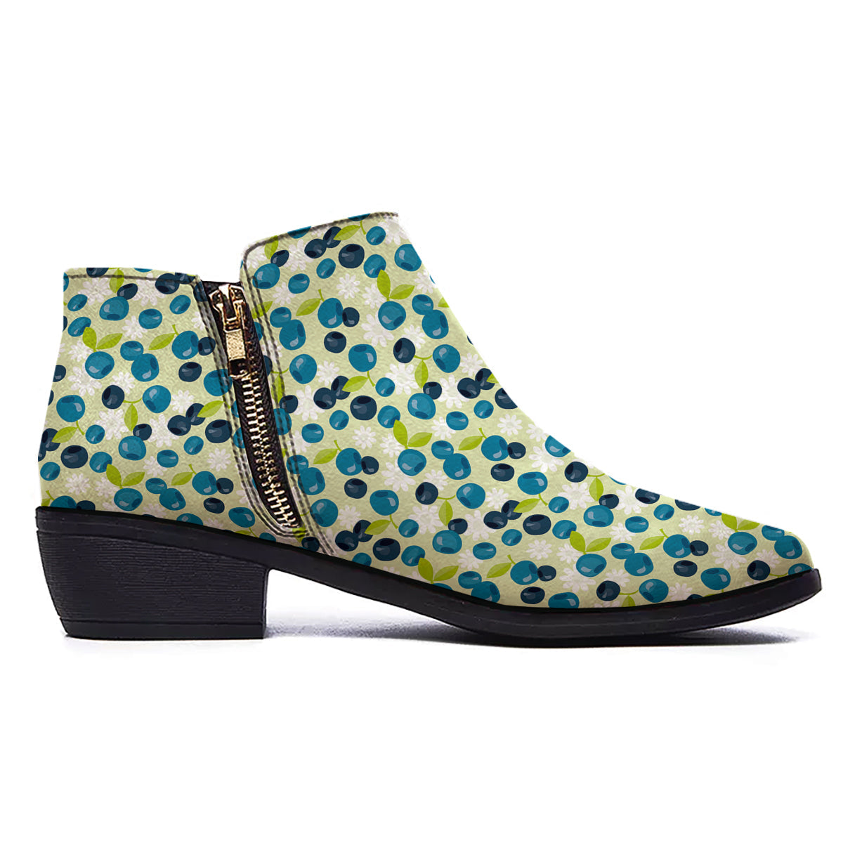 Blueberry And Daisy Print Pattern Ankle Boots-grizzshop
