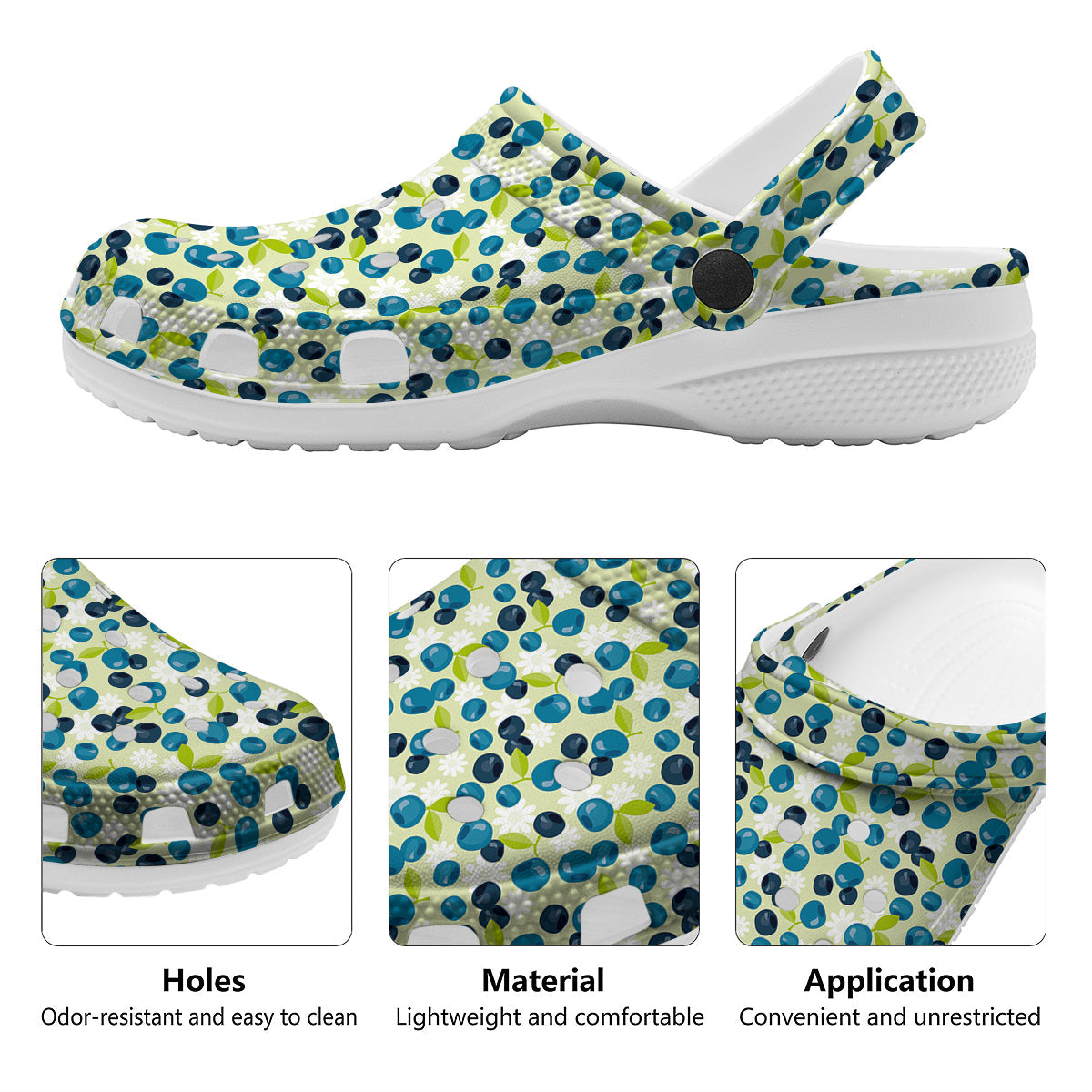 Blueberry And Daisy Print Pattern Clog-grizzshop