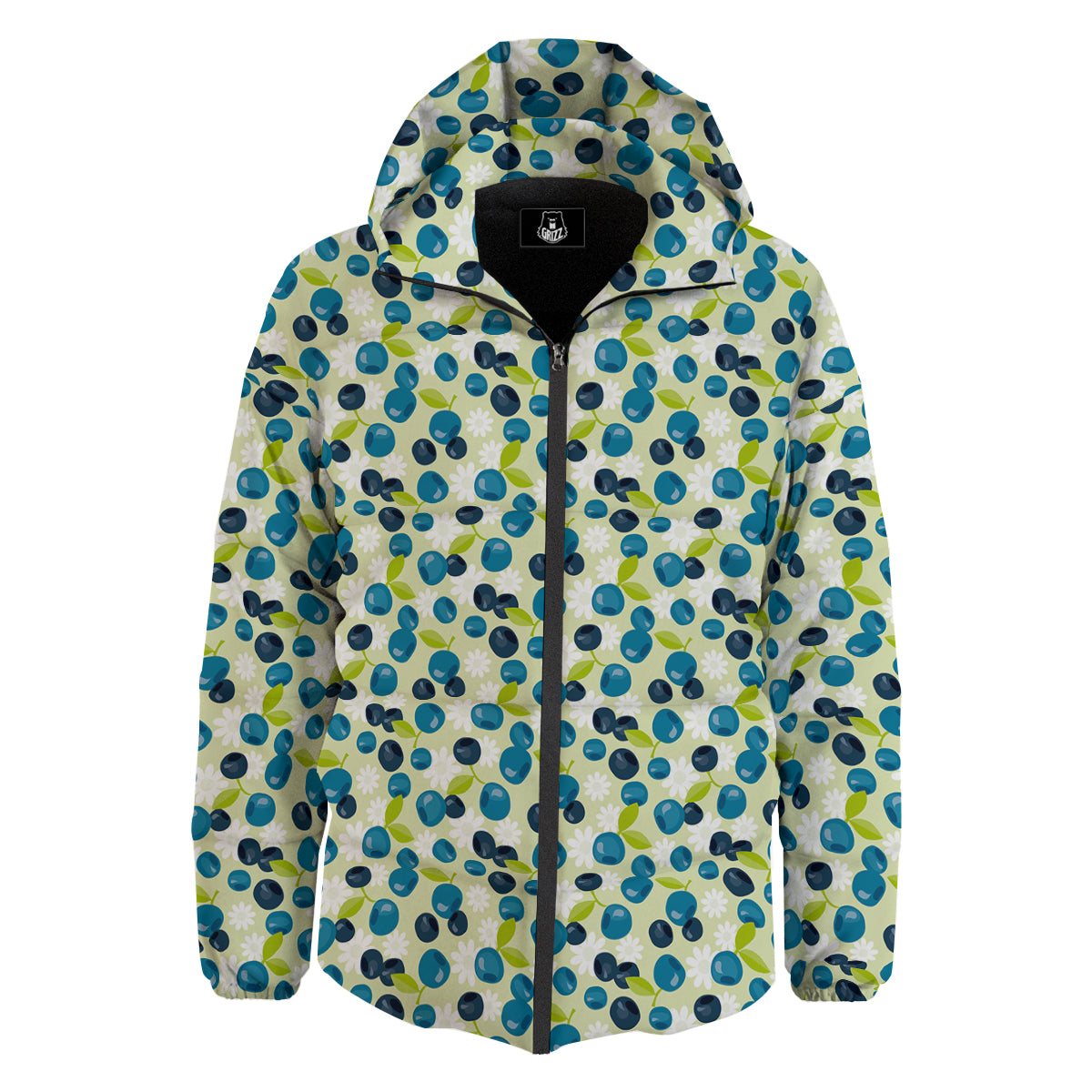 Blueberry And Daisy Print Pattern Down Jacket-grizzshop