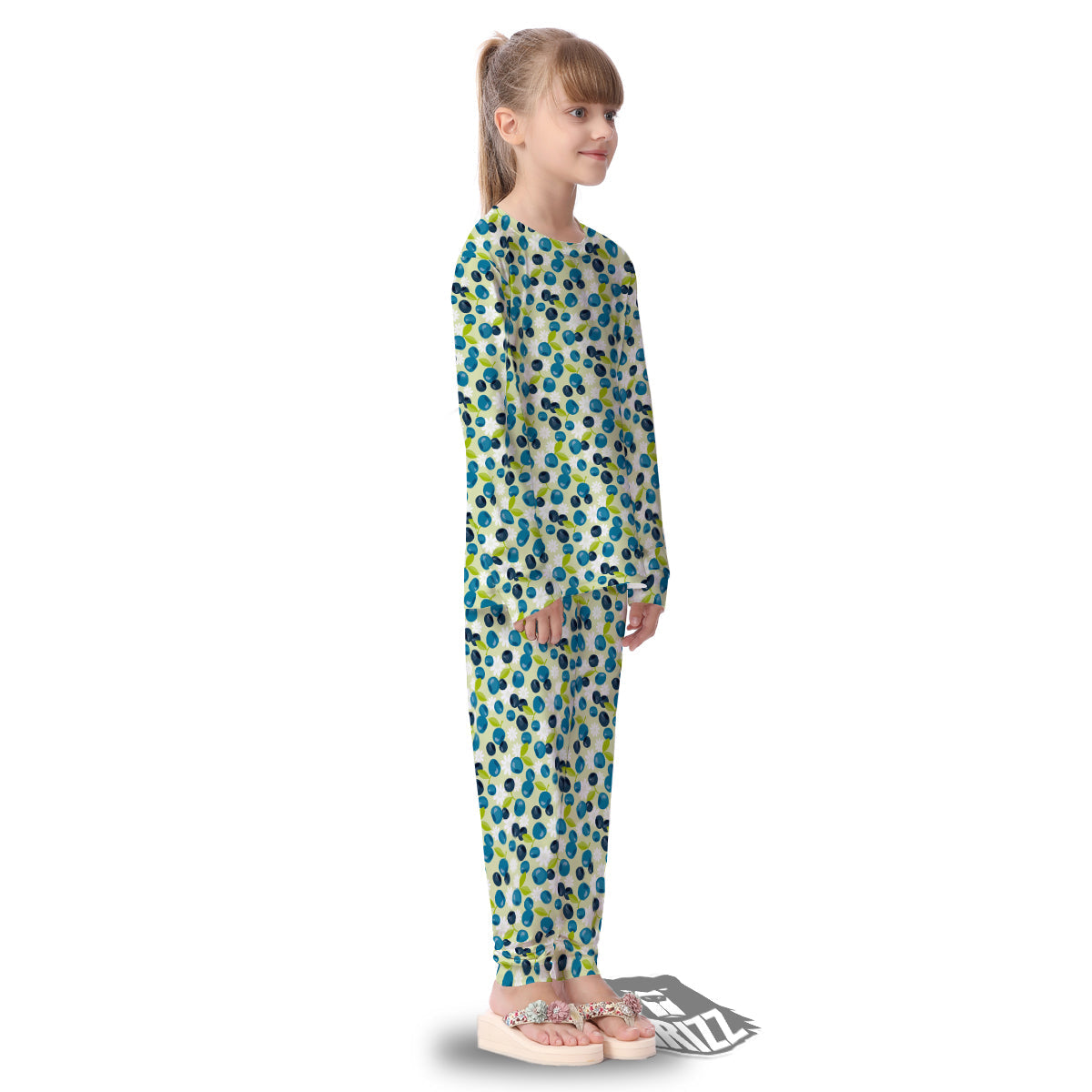 Blueberry And Daisy Print Pattern Kid's Pajamas-grizzshop