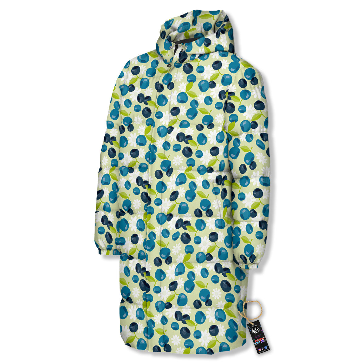Blueberry And Daisy Print Pattern Long Down Jacket-grizzshop