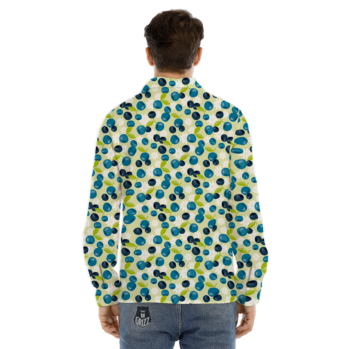 Blueberry And Daisy Print Pattern Men's Dress Shirts-grizzshop