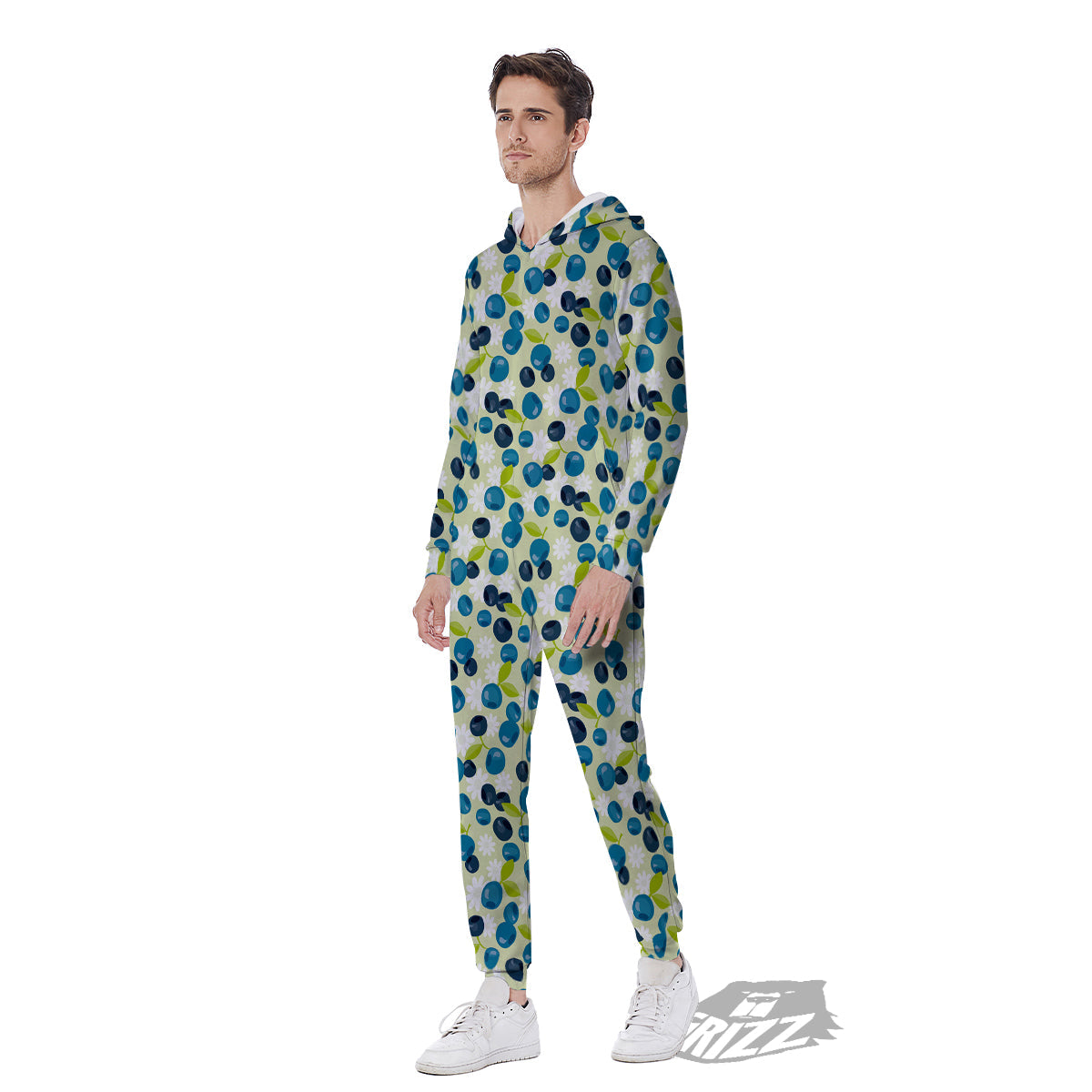 Blueberry And Daisy Print Pattern Men's Jumpsuit-grizzshop