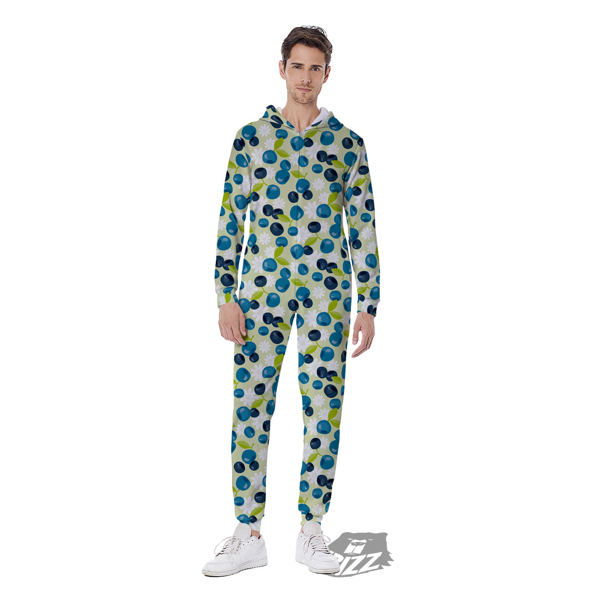 Blueberry And Daisy Print Pattern Men's Jumpsuit-grizzshop