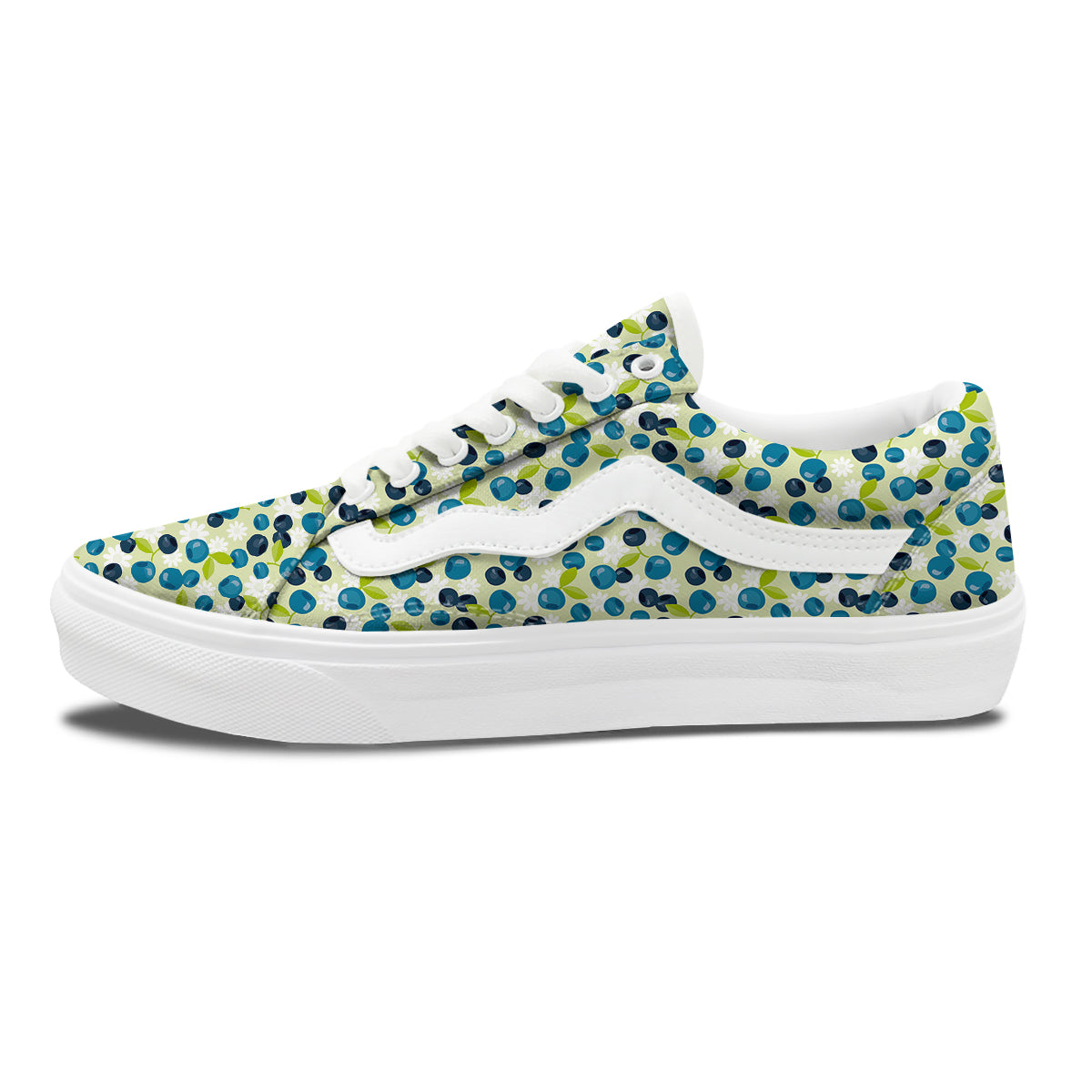 Blueberry And Daisy Print Pattern Skate Shoes-grizzshop