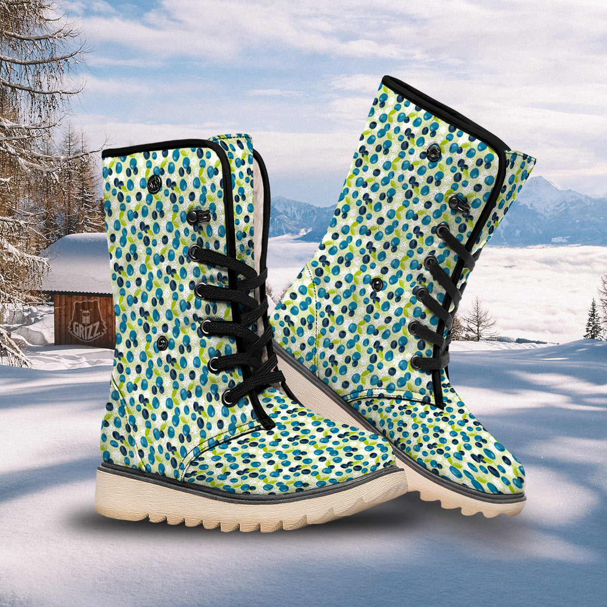 Blueberry And Daisy Print Pattern Snow Boots-grizzshop