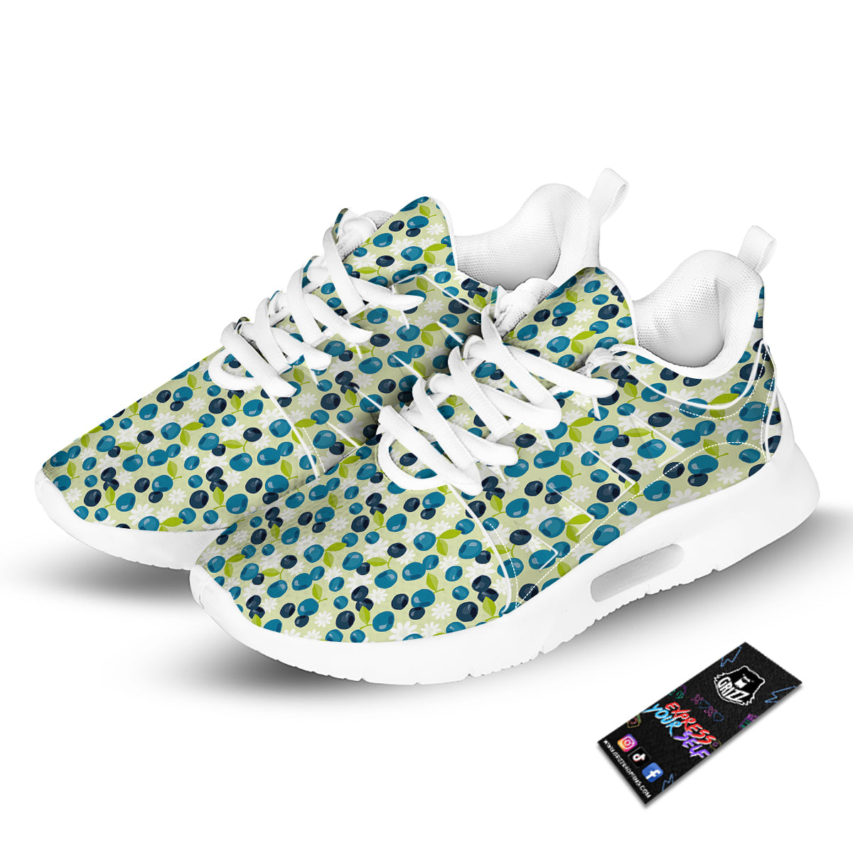 Blueberry And Daisy Print Pattern Tennis Shoes-grizzshop