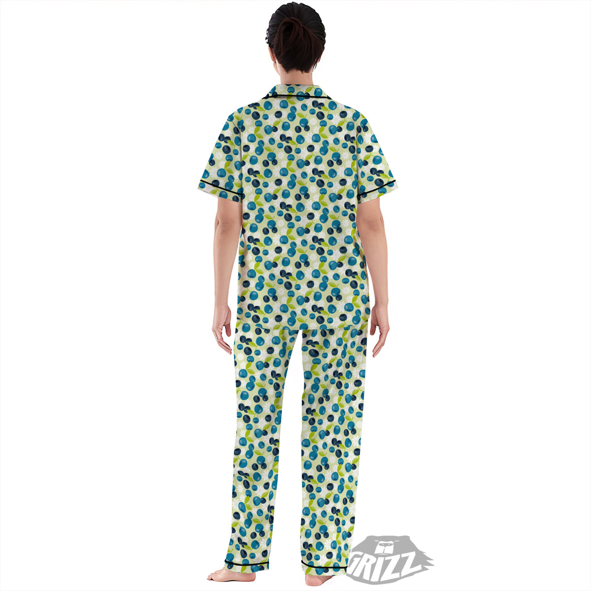 Blueberry And Daisy Print Pattern Women's Pajamas Set-grizzshop