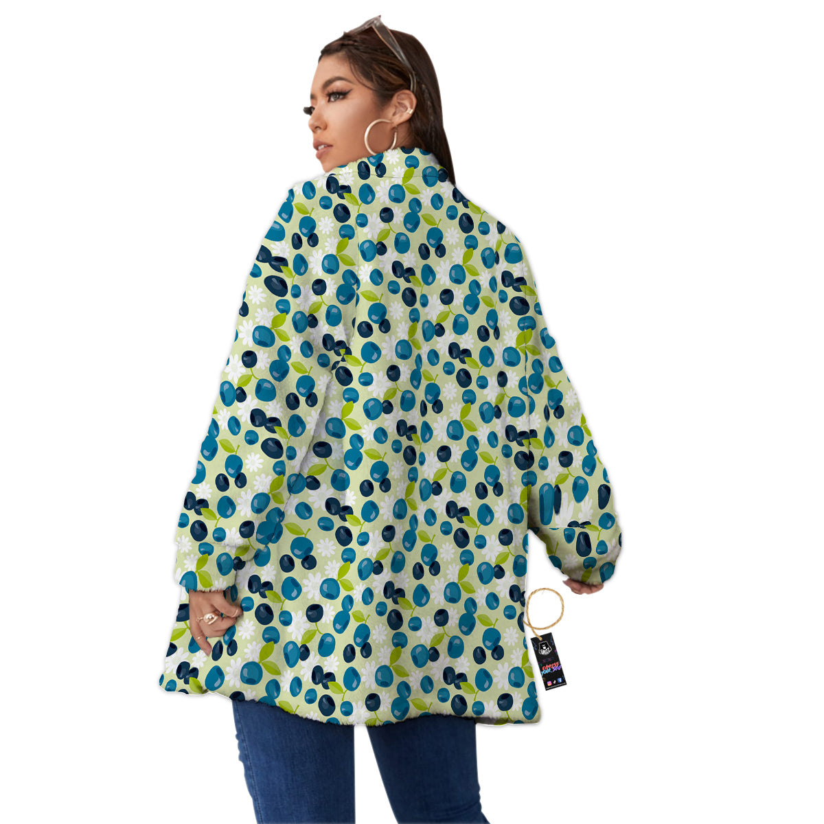 Blueberry And Daisy Print Pattern Women's Sherpa Jacket-grizzshop