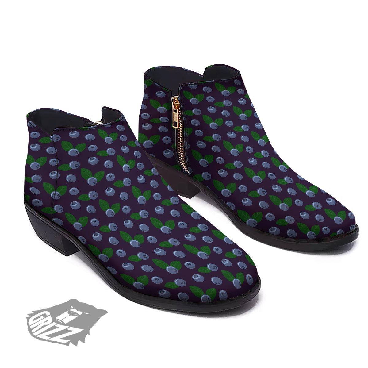 Blueberry And Leaf Print Pattern Ankle Boots-grizzshop