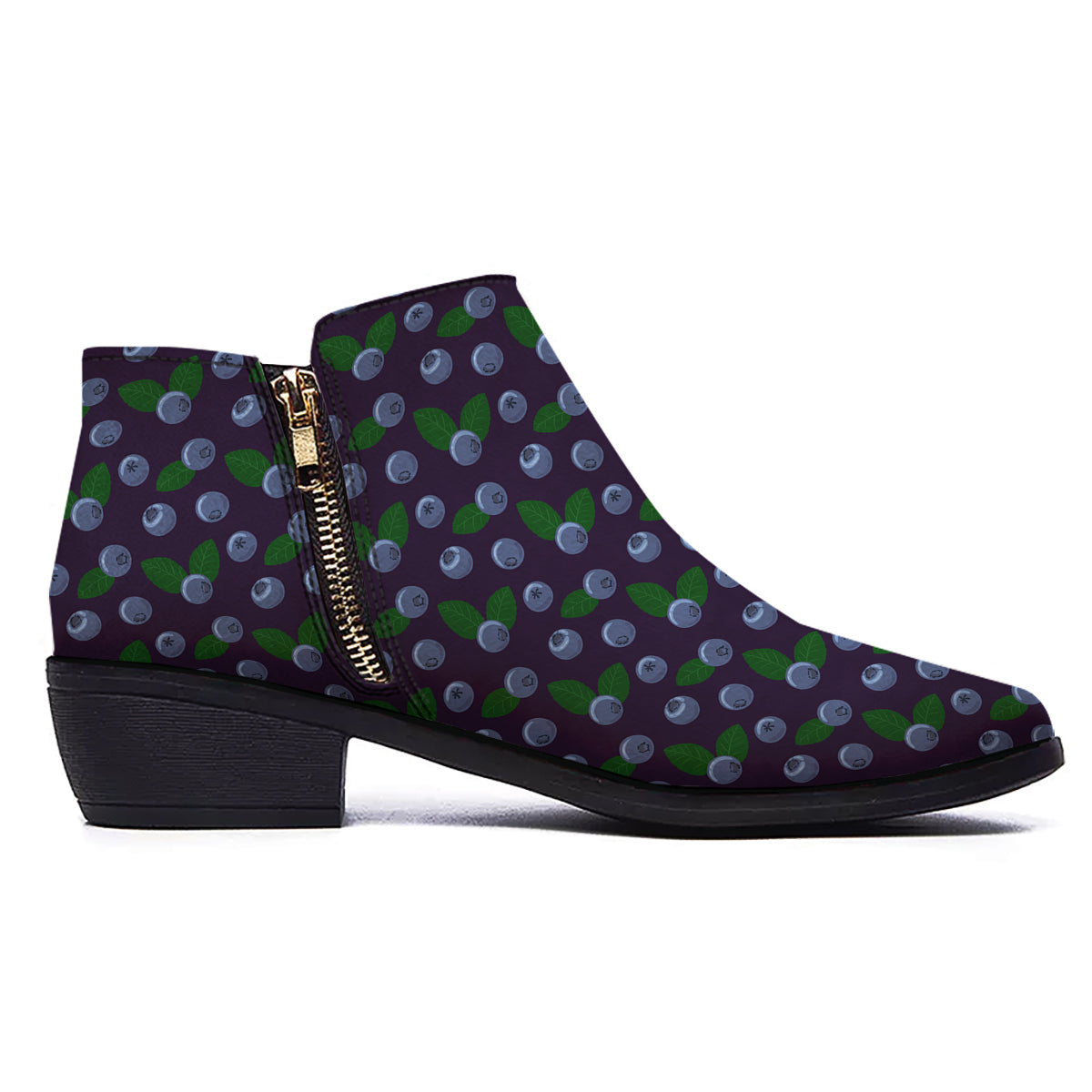 Blueberry And Leaf Print Pattern Ankle Boots-grizzshop